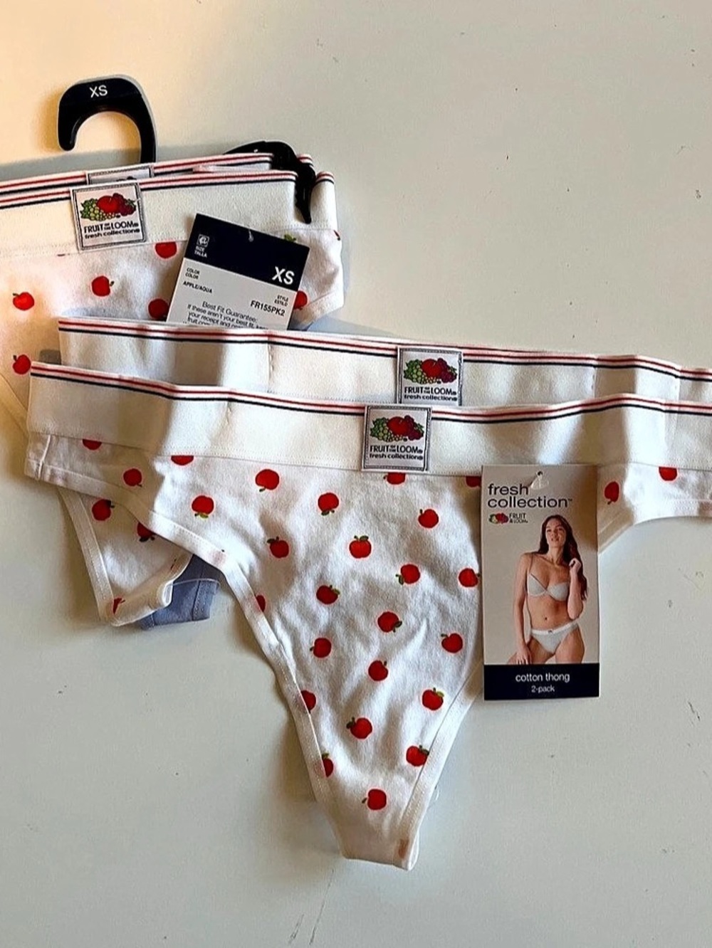 Fruit of the Loom Fresh Collection Cotton Thongs 4-Pack Apple/Aqua Size XS